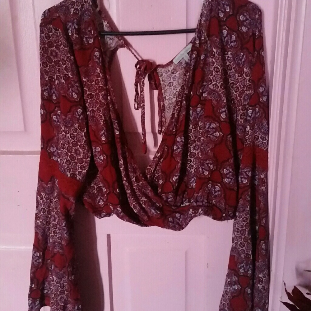 Charlotte Russe red bell sleeve crop top